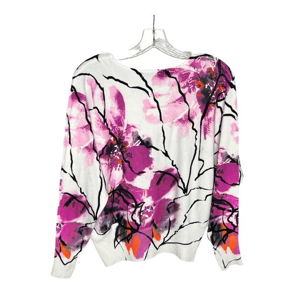 Joseph A Abstract Floral Sweater Womens Deep Purple/Pink/Black/White - Picture 3 of 13